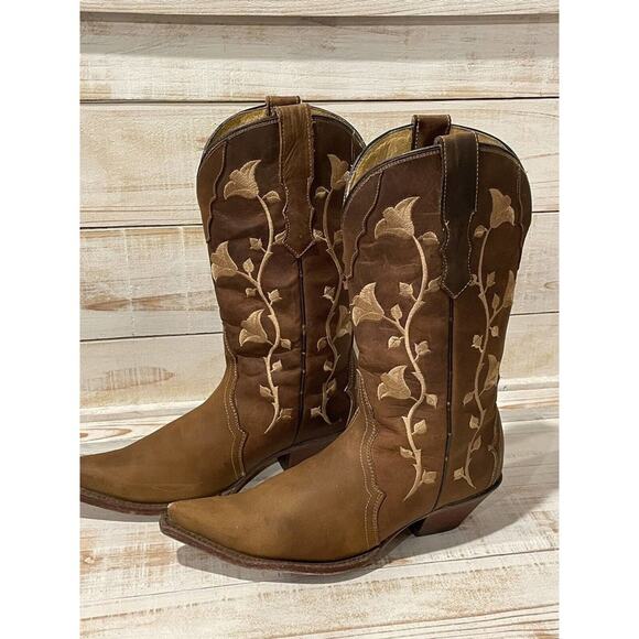 Rudel Leather Western Boots Pointed Toe Woth Floral Embroidery Women's Size US6E - Picture 1 of 13